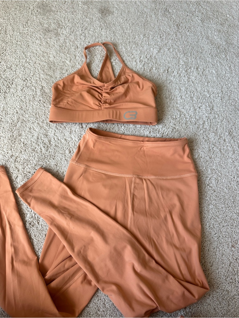 Orange Ruched Sports Bra and High-Waist Leggings Set
